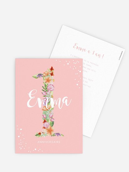 invitation anniversaire enfant Nombre en fleurs 1