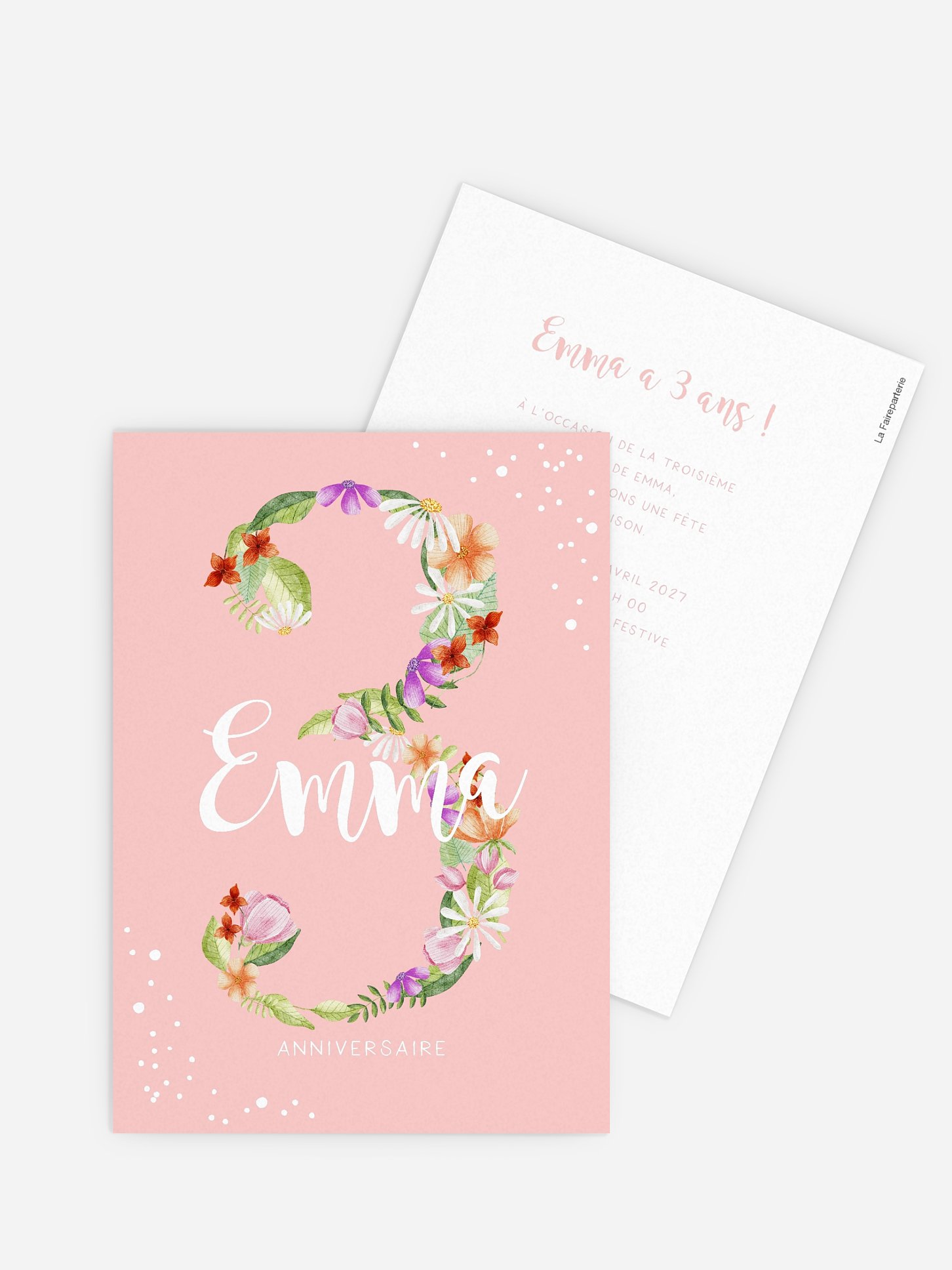 invitation anniversaire enfant Nombre en fleurs 3
