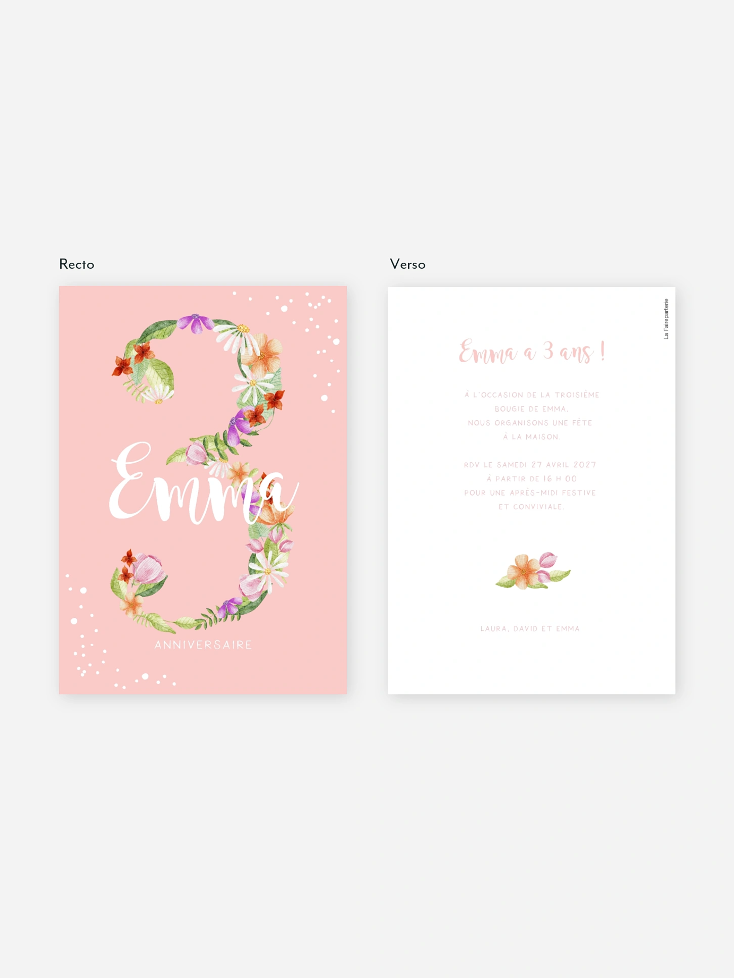 invitation anniversaire enfant Nombre en fleurs 3