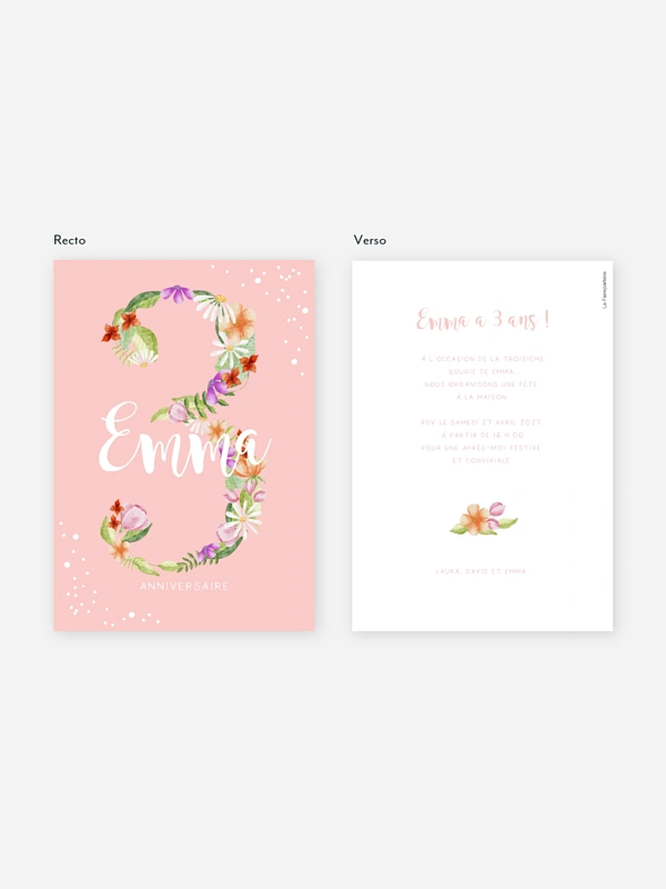 invitation anniversaire enfant Nombre en fleurs 3
