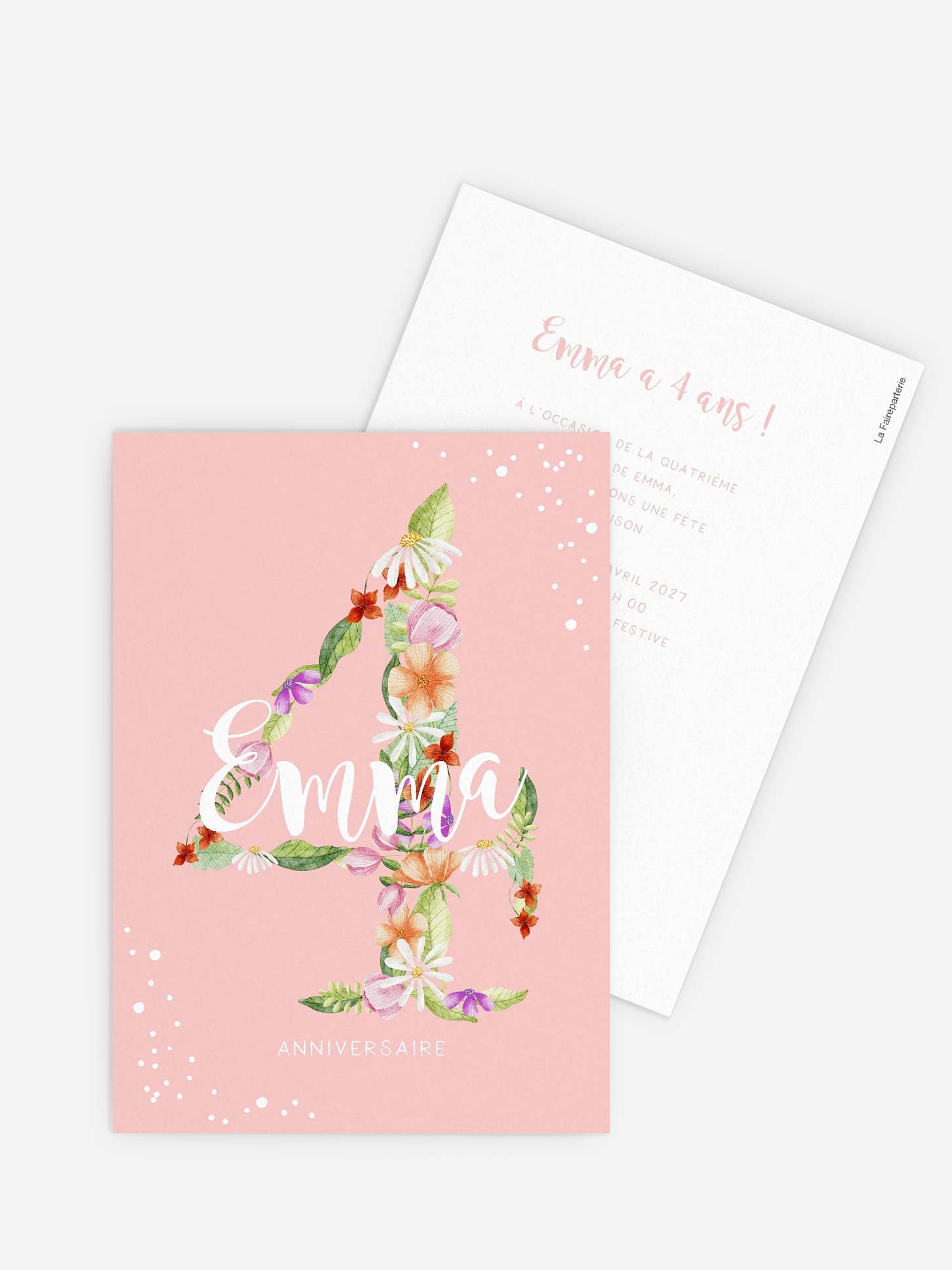 invitation anniversaire enfant Nombre en fleurs 4