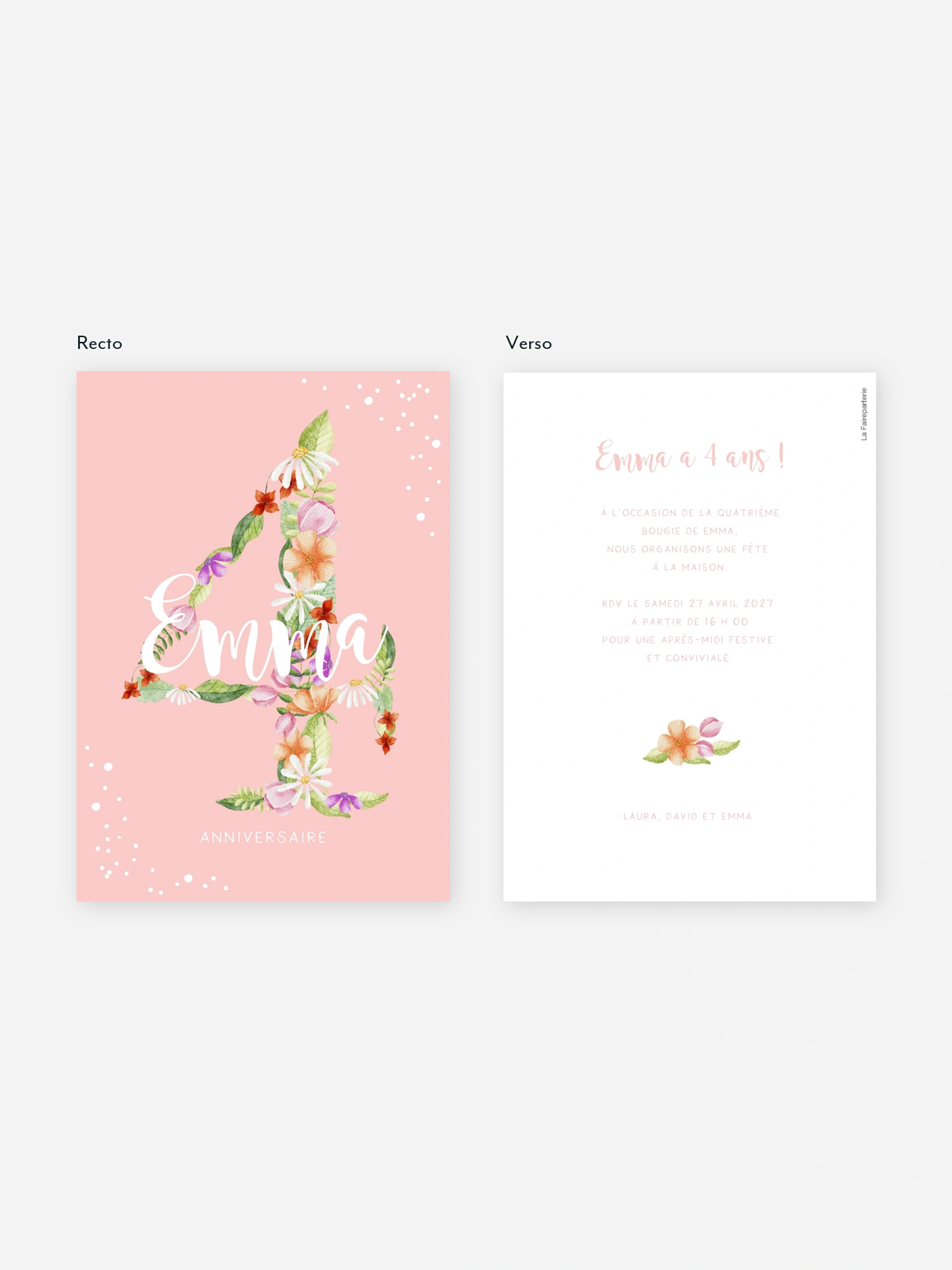 invitation anniversaire enfant Nombre en fleurs 4