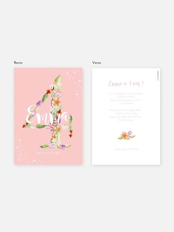 invitation anniversaire enfant Nombre en fleurs 4