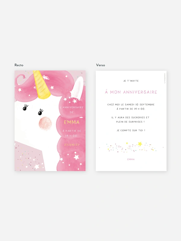 invitation anniversaire enfant Licorne magique