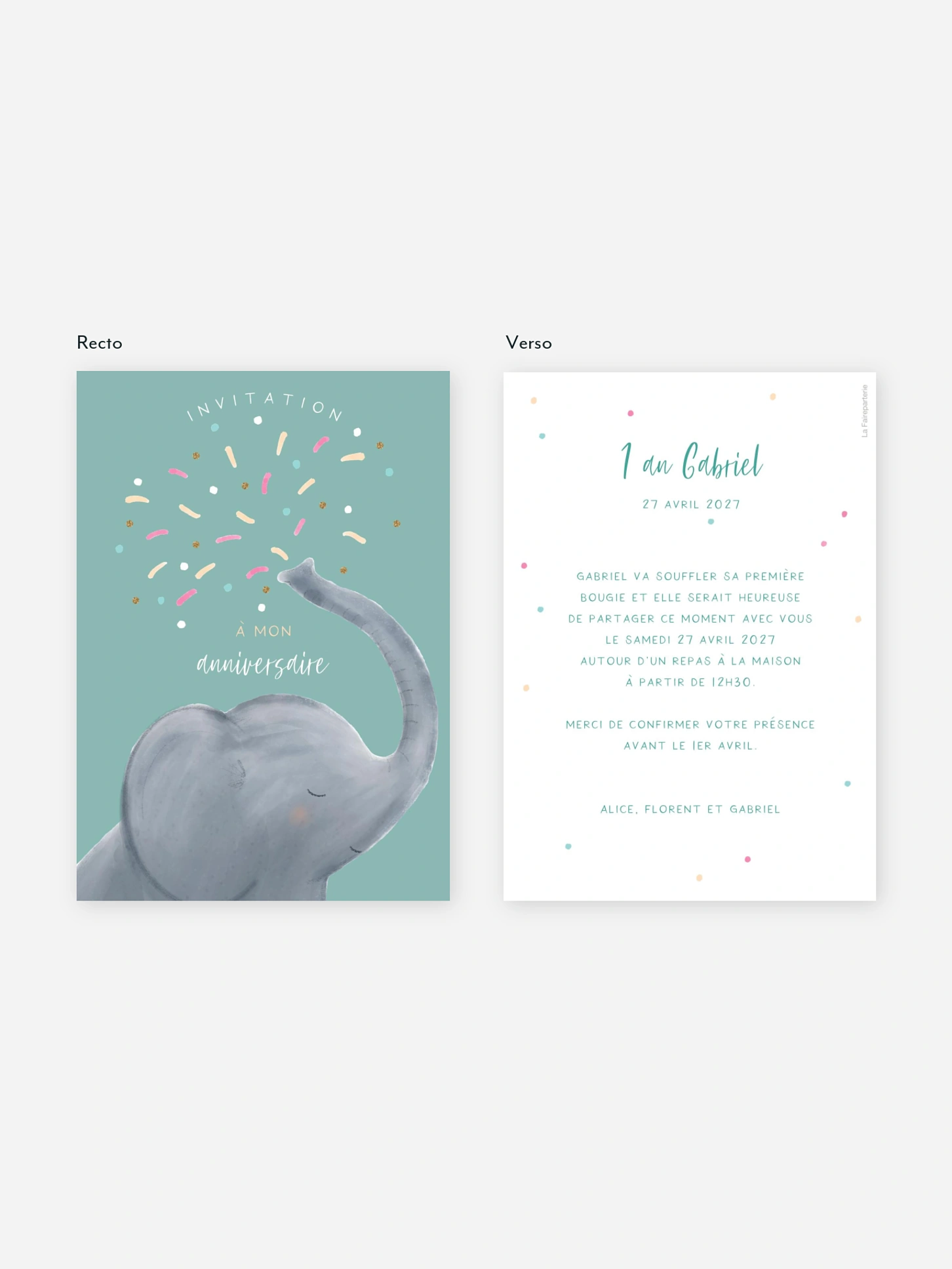 invitation anniversaire enfant Confetti éléphant