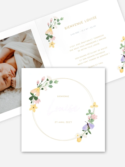Faire-part naissance Couronne de papillon