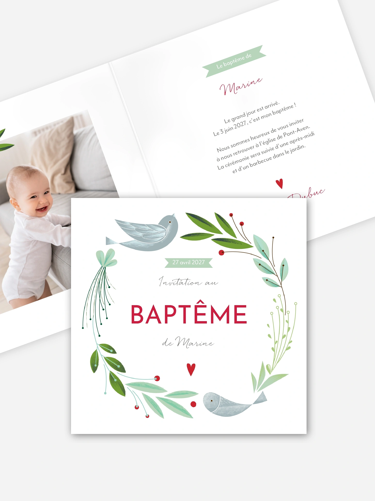 Faire-part baptême Nid d'oiseau