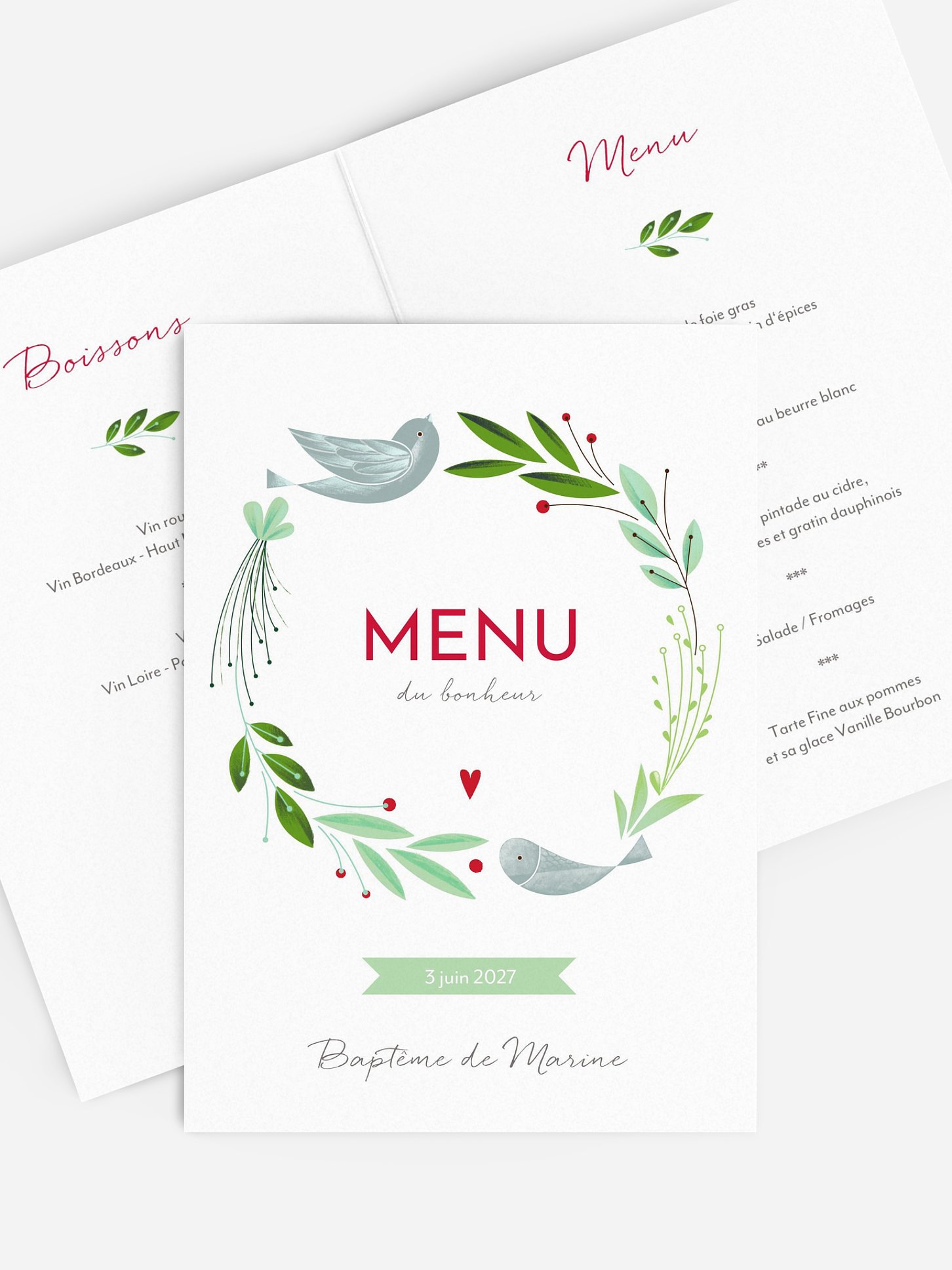 Menu baptême Nid d'oiseau