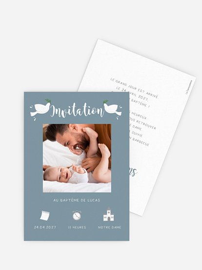 Faire-part baptême Colombe rustique