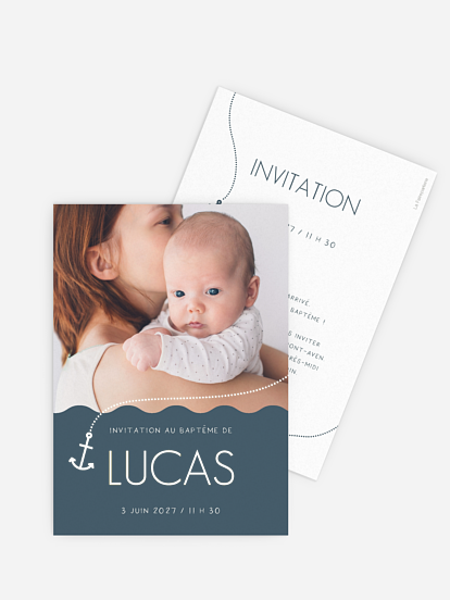 Faire-part baptême Ancre dorée