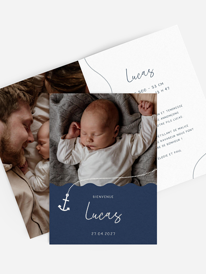 Faire-part naissance Ancre dorée