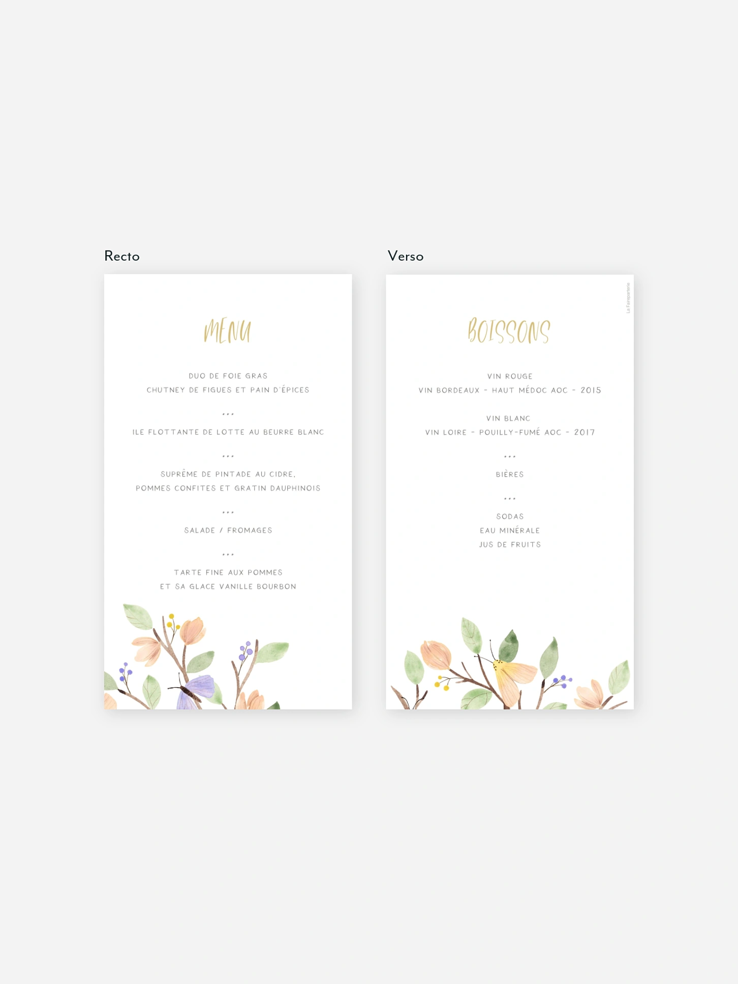Menu baptême Butterfly Tree