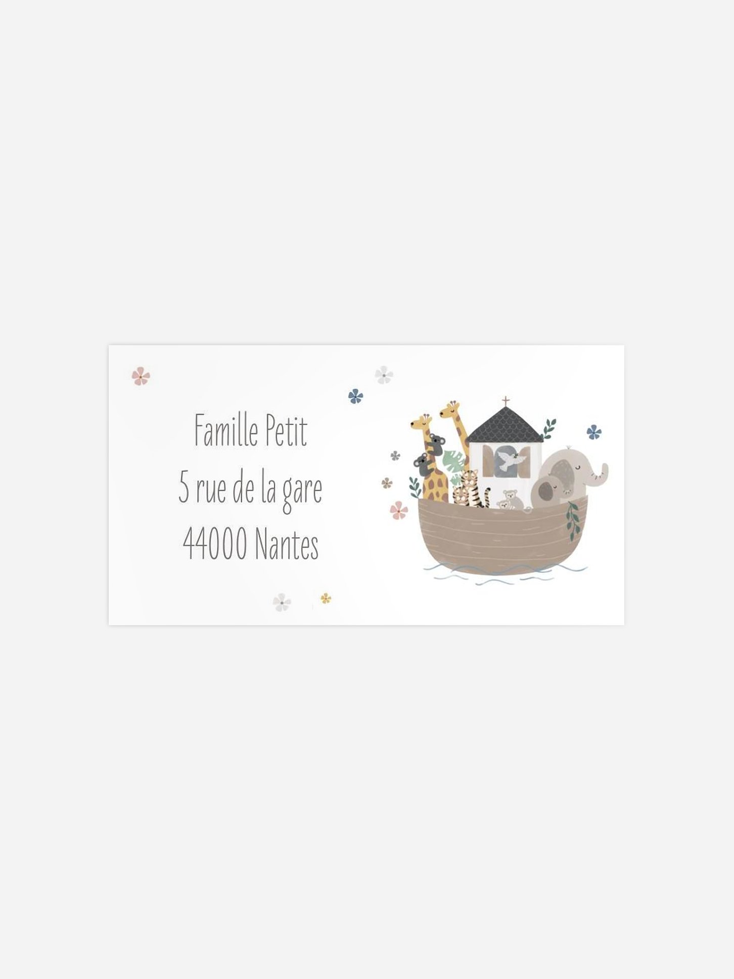 Étiquette destinataire baptême Arche de Noé