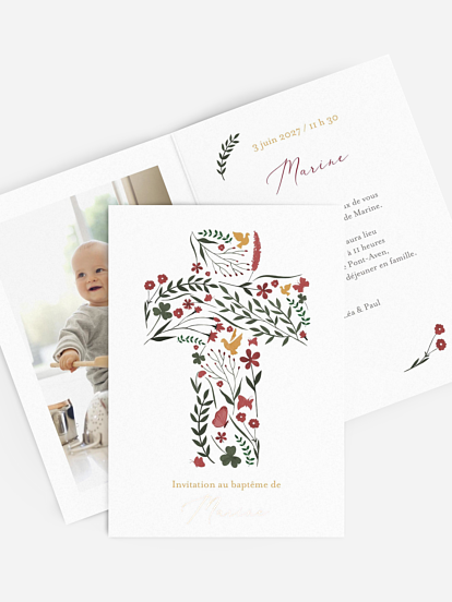 Faire-part baptême Croix champêtre