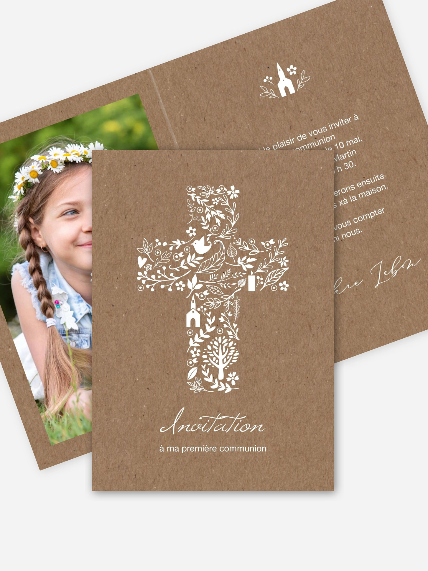 Invitation communion Jolie croix champêtre