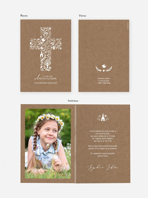 Invitation communion Jolie croix champêtre
