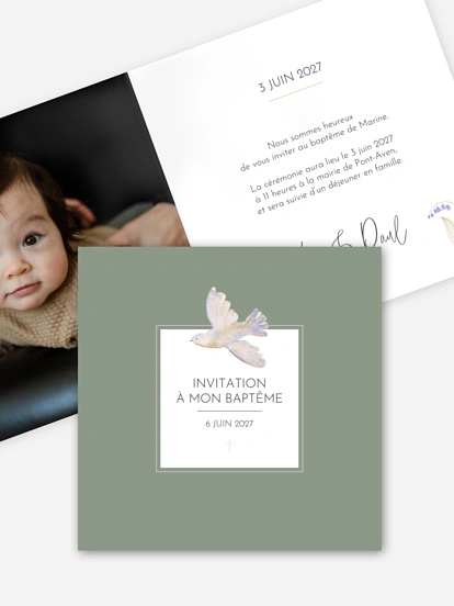 Faire-part baptême Colombe vintage