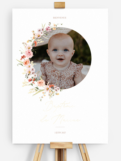 Poster bienvenue baptême Arche de fleurs II