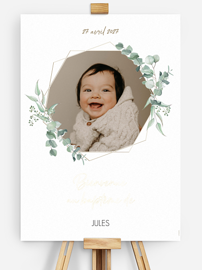 Poster bienvenue baptême Soft Greenery II