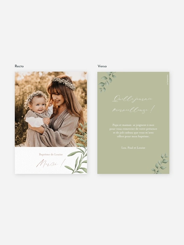 Carte remerciement baptême Picto baptême religieux