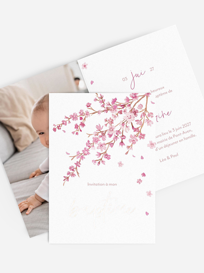 Faire-part baptême Branche de cerisier