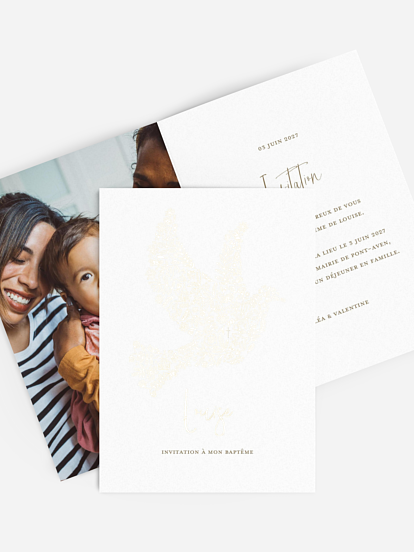 Faire-part baptême Colombe dorée