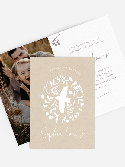 Faire-part baptême Flower dove