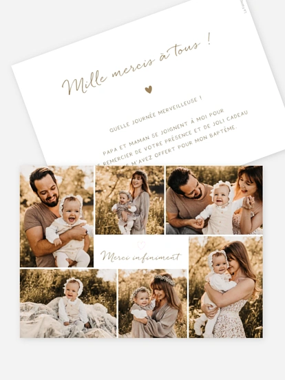 Carte remerciement baptême Multi-photo