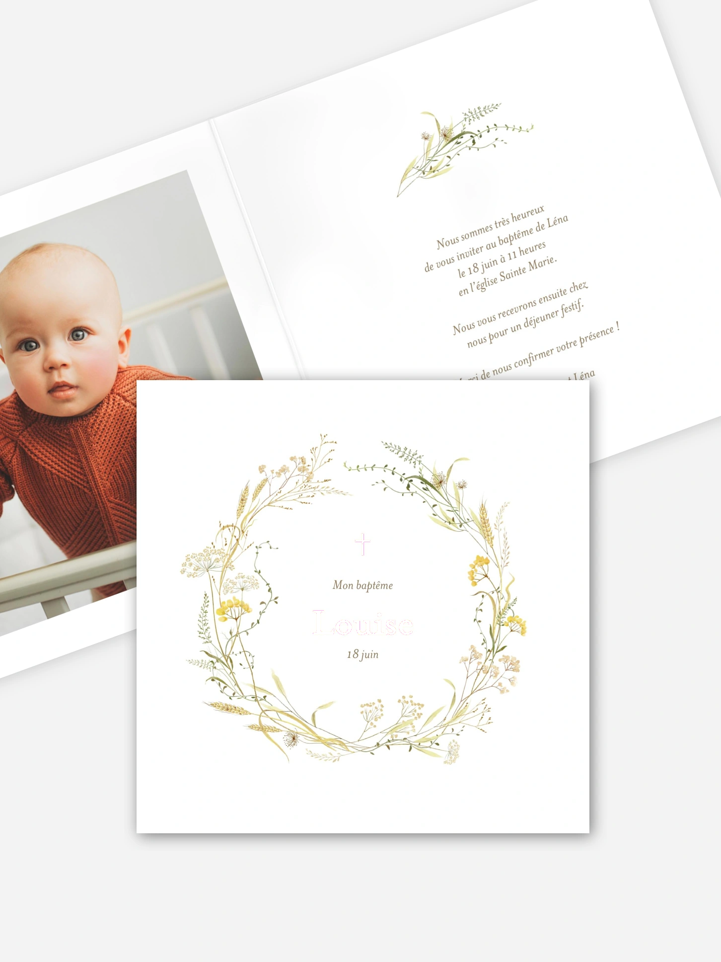 Faire-part baptême Aura florale