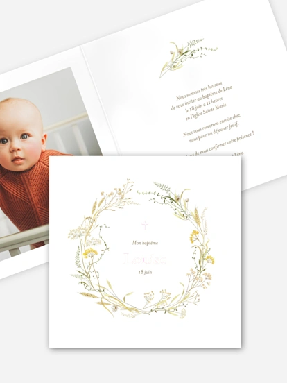 Faire-part baptême Aura florale 