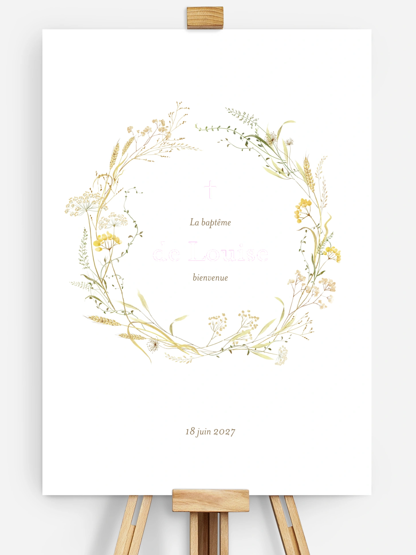 Poster bienvenue baptême Aura florale