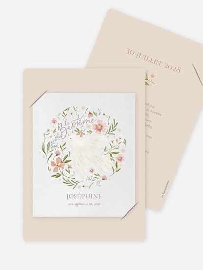 Faire-part baptême Colombe Fleurie