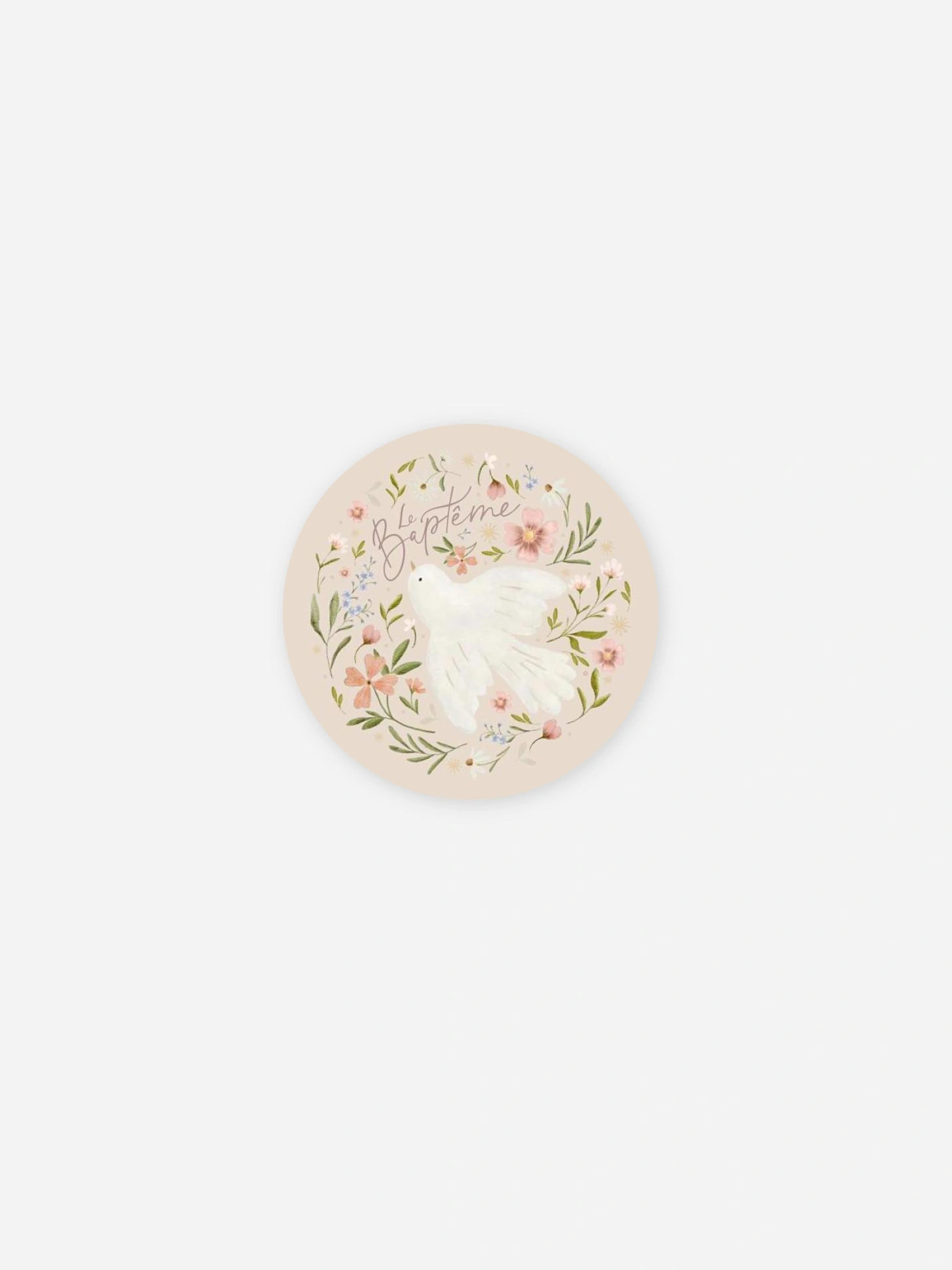 Étiquette cadeau baptême Colombe Fleurie