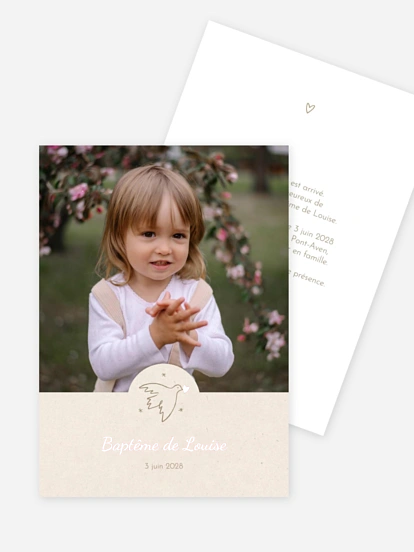 Faire-part baptême Colombe délicate