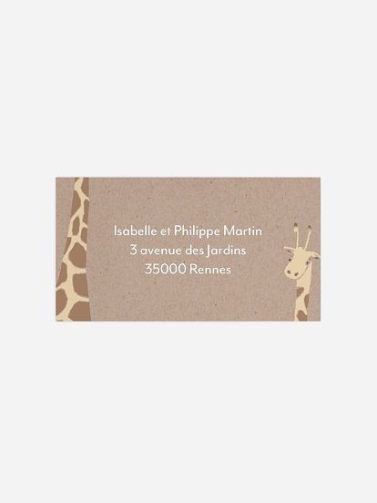Étiquette destinataire naissance Amis de la savane