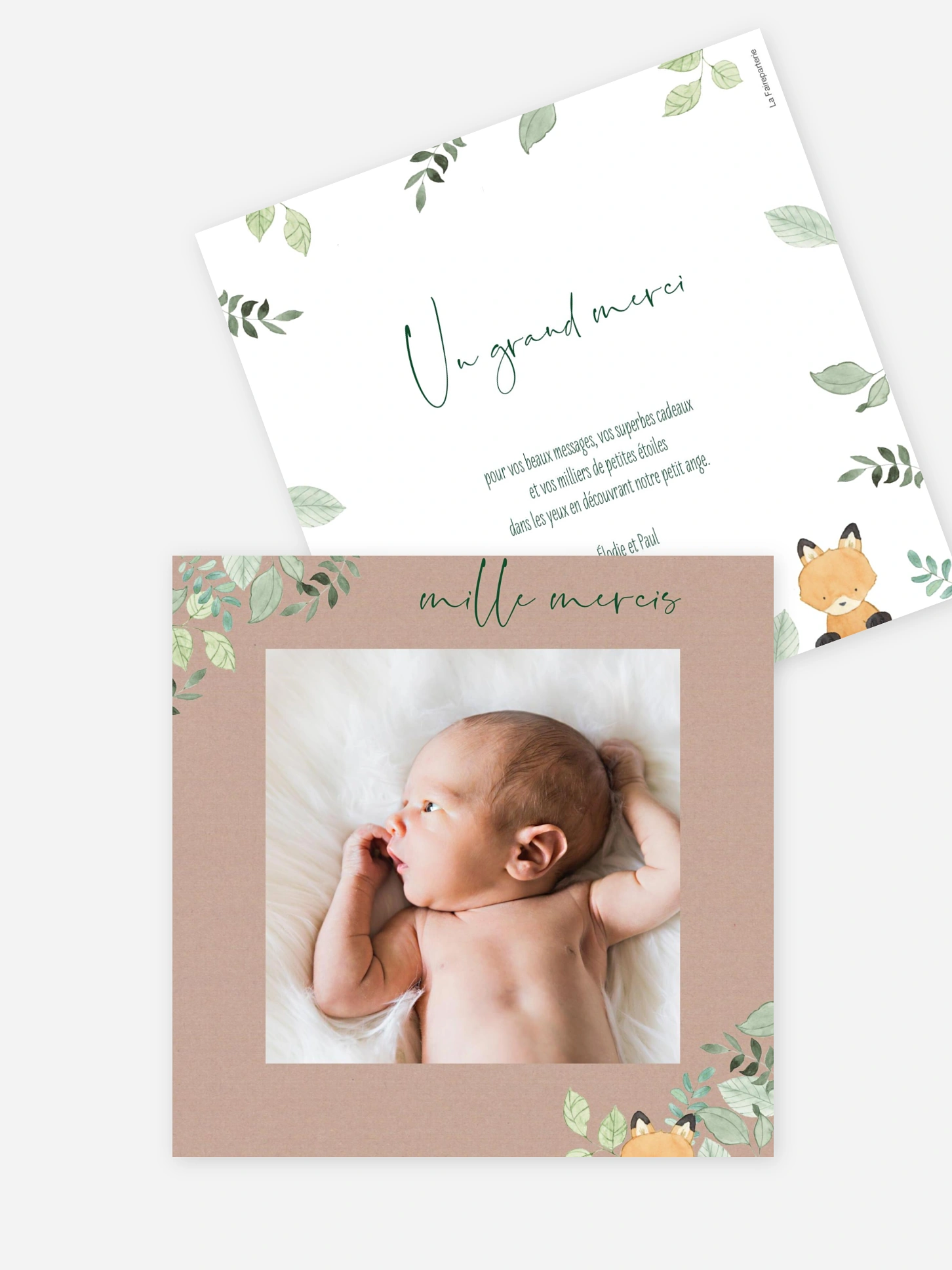 Carte remerciement naissance Bois dormant