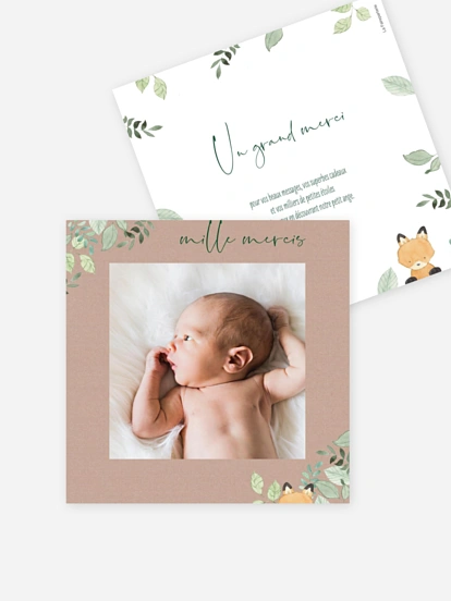Carte remerciement naissance Bois dormant