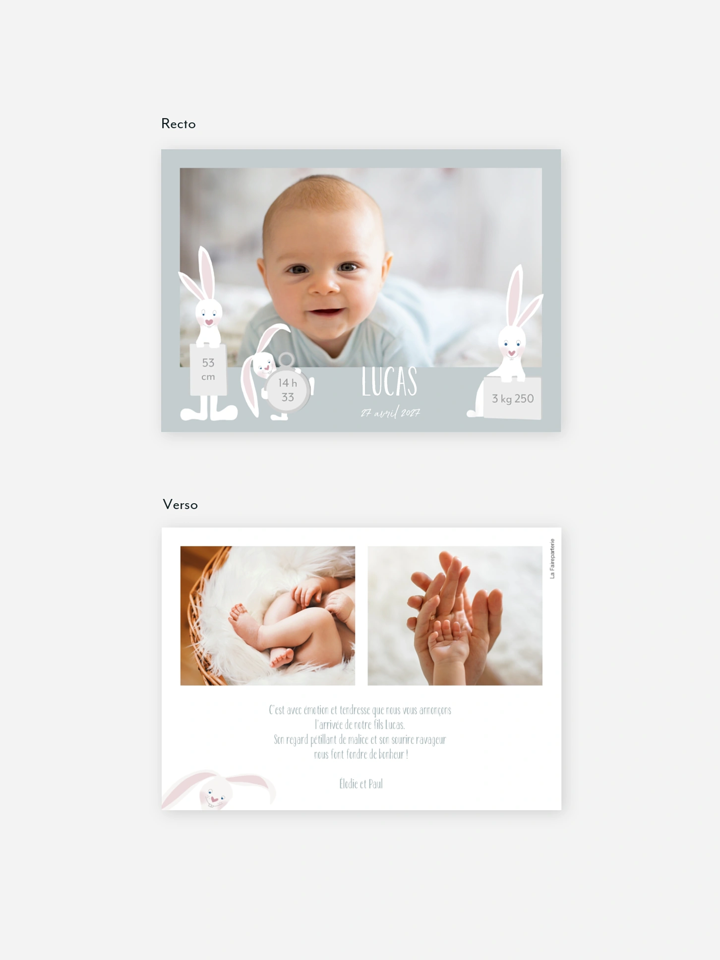 Faire-part naissance Famille de lapins