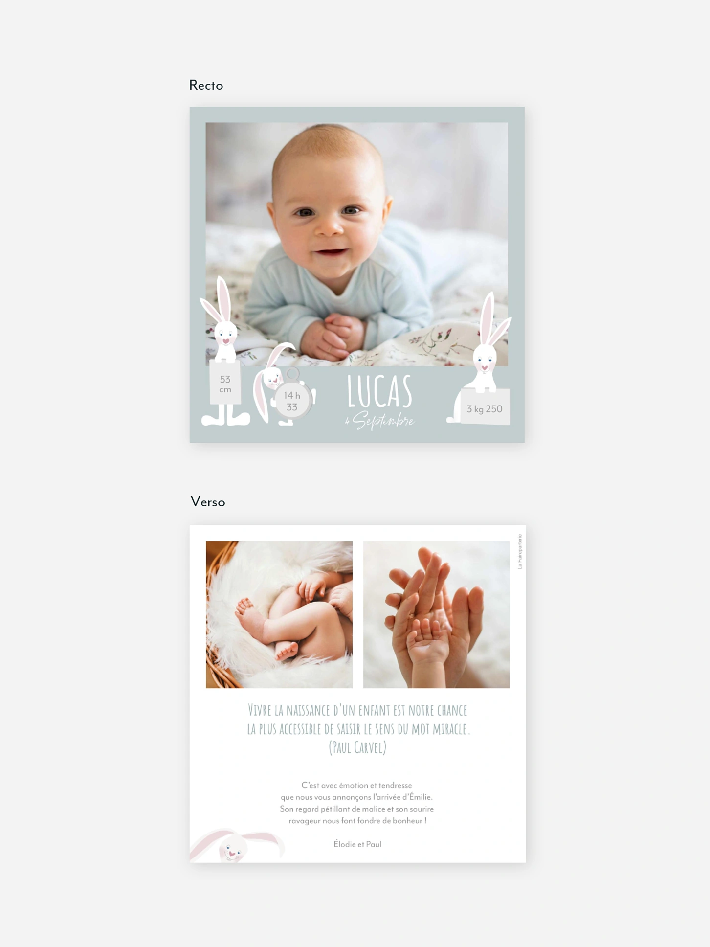 Faire-part naissance Famille de lapins