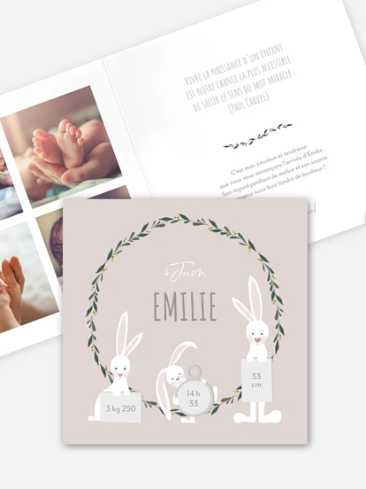 Faire-part naissance Famille de lapins