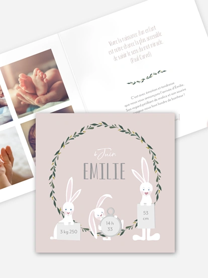 Faire-part naissance Famille de lapins