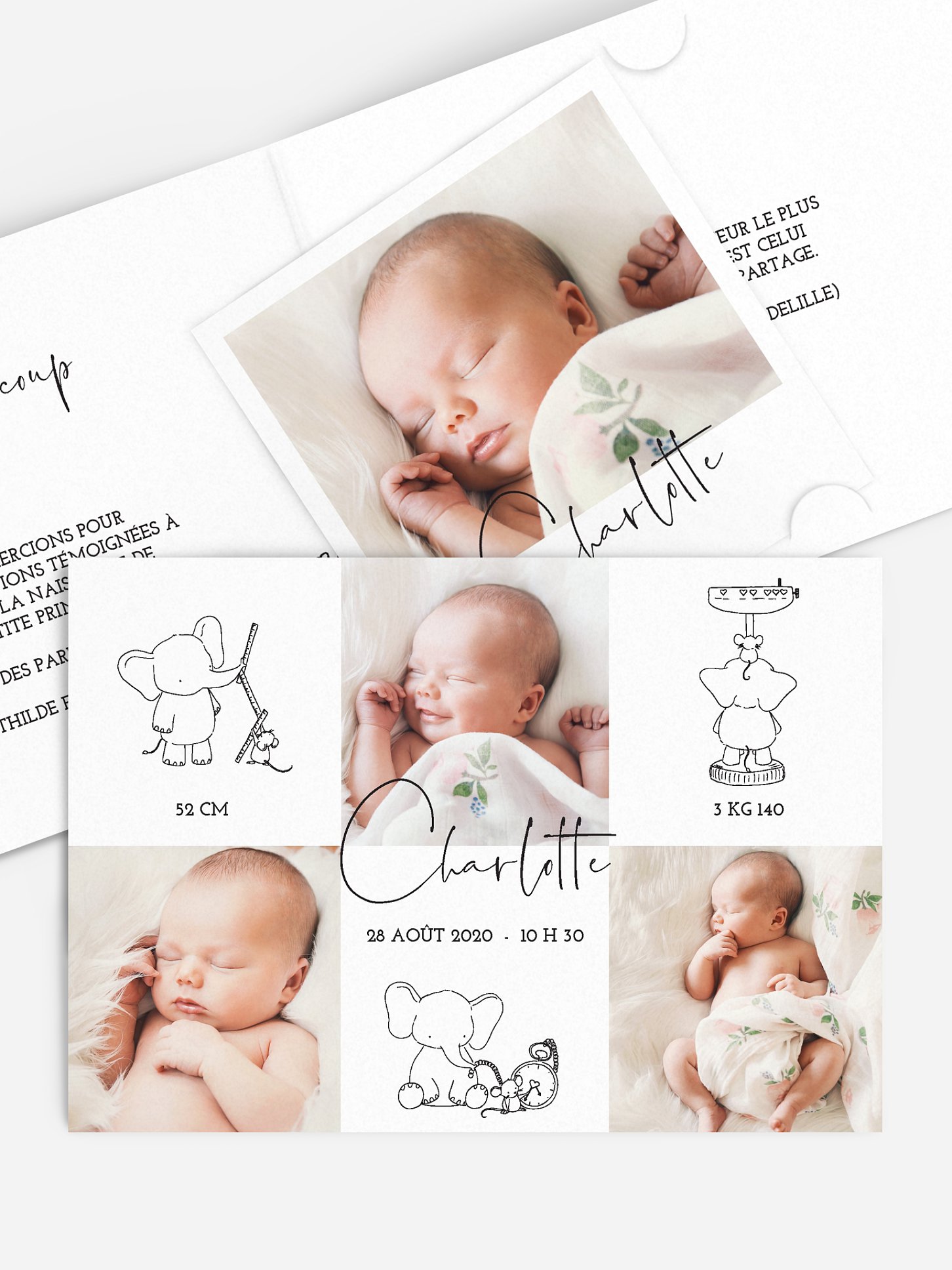 Faire-part naissance La souris et l'éléphant