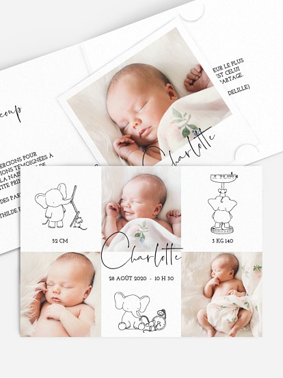 Faire-part naissance La souris et l'éléphant