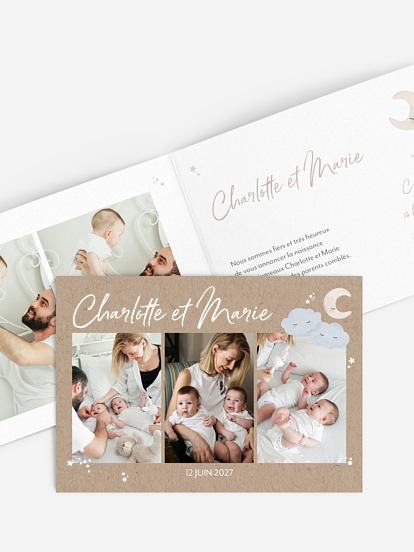 Faire-part naissance jumeaux Sleepy 