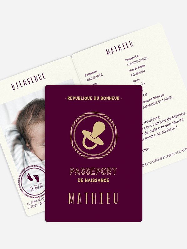 Faire-part naissance Passeport bébé