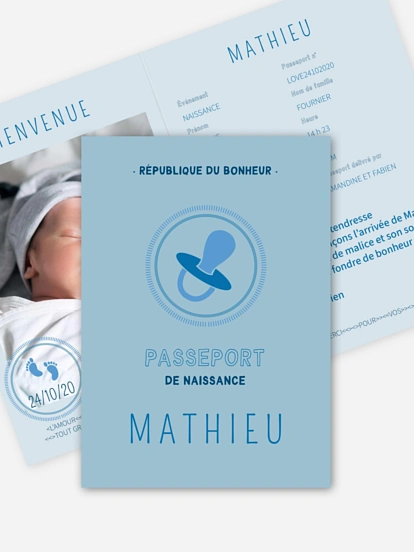Faire-part naissance Passeport bébé