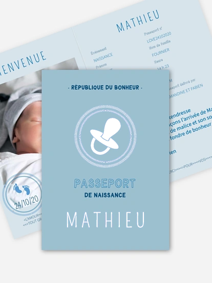 Faire-part naissance Passeport bébé