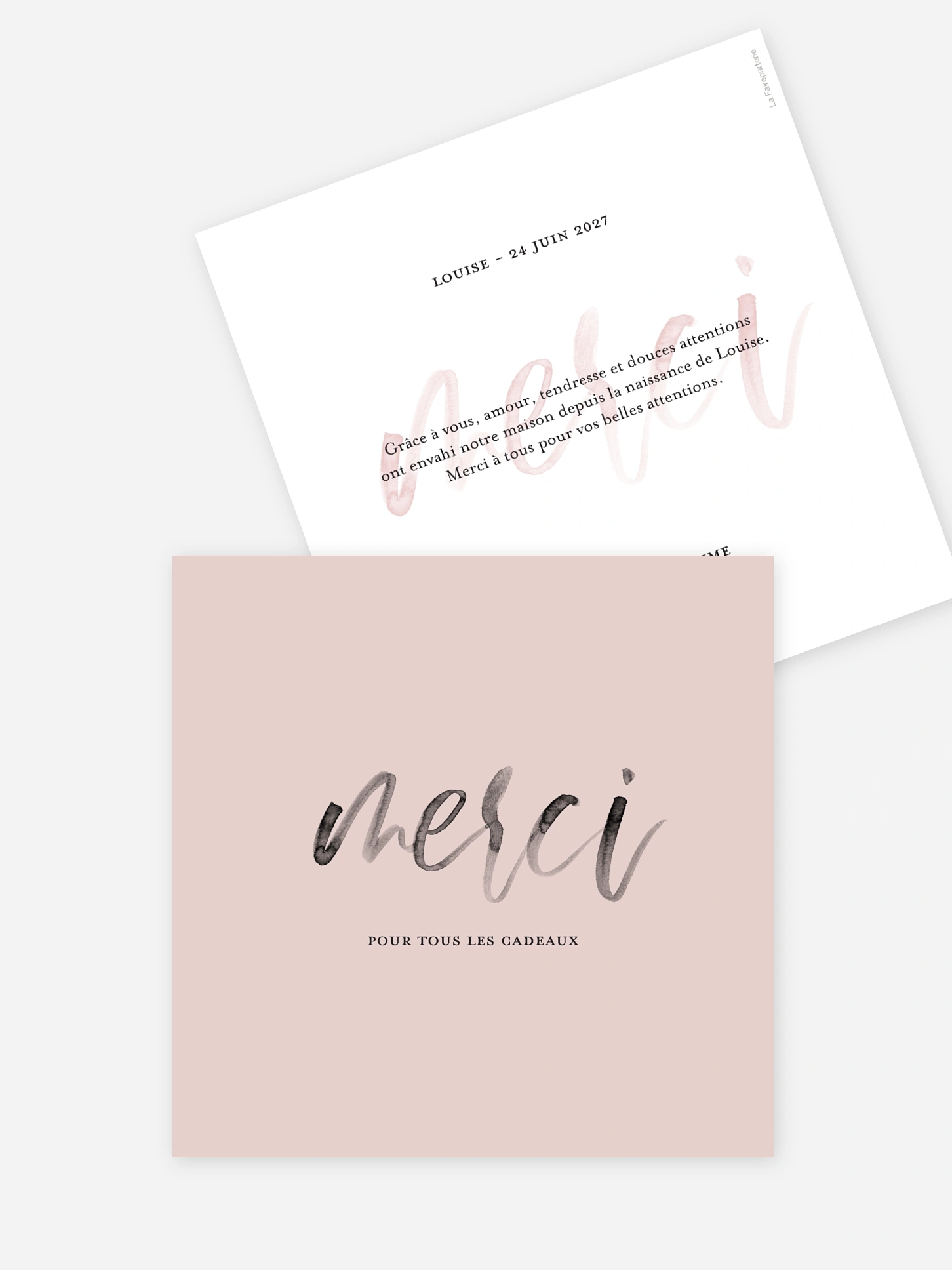 Carte remerciement naissance Merci en typo