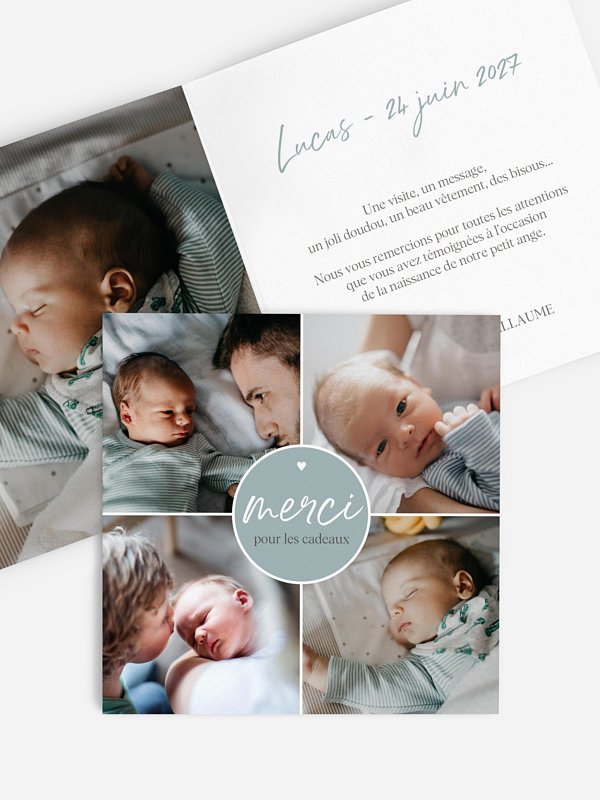 Carte remerciement naissance Tendre merci