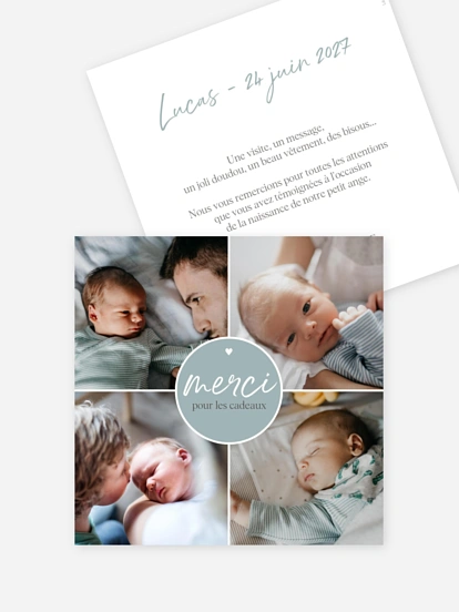 Carte remerciement naissance Tendre merci